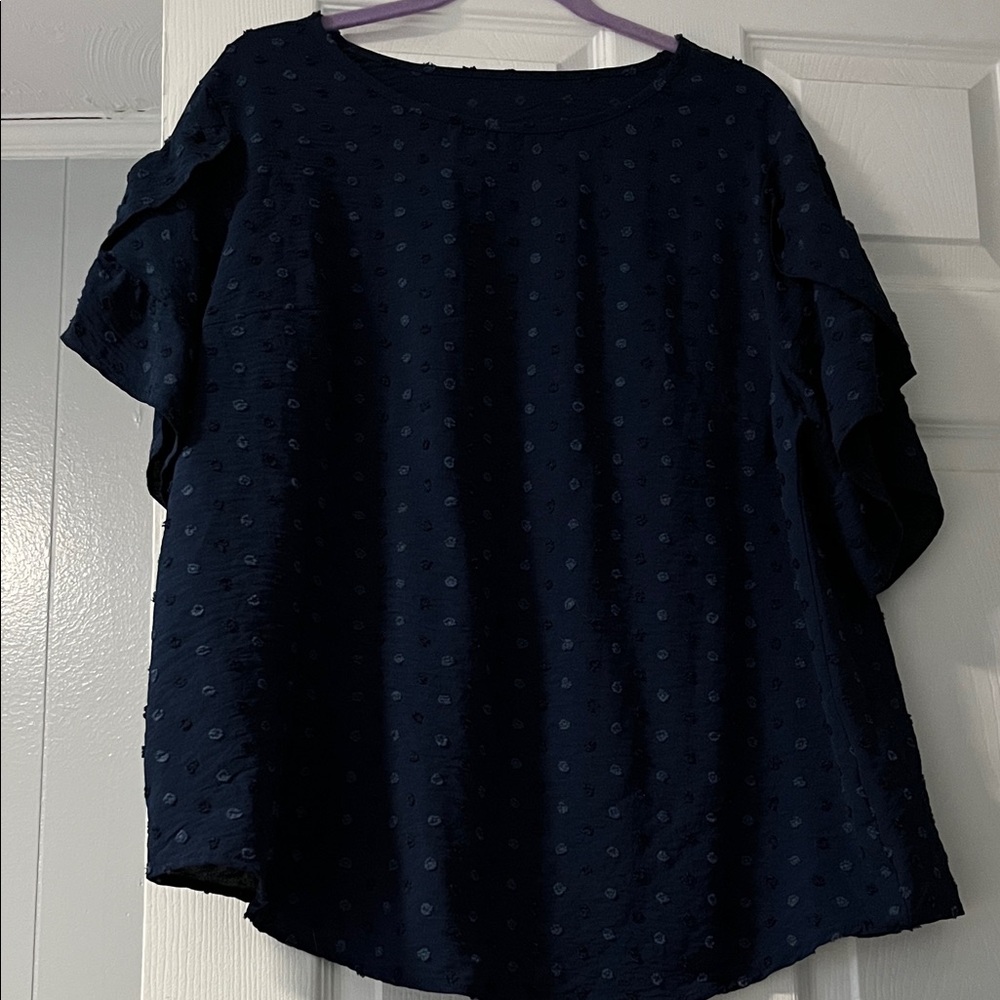 SHEIN Navy Blue Textured polka dot Blouse 1X